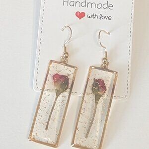 Handmade Real Flower Drop Earrings